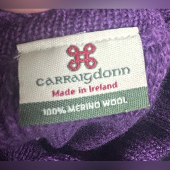 Carraig Donn Irish Merino Wool Sweater Cable Knit Cowl Neck Purple Sz Medium - Picture 4 of 5